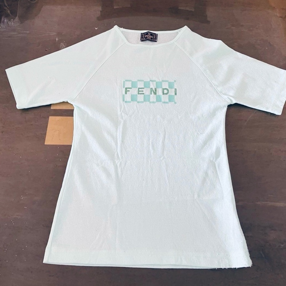 Fendi Vintage Mint Green Silhouette Stretchy Cotton Spandex Tee Top M
